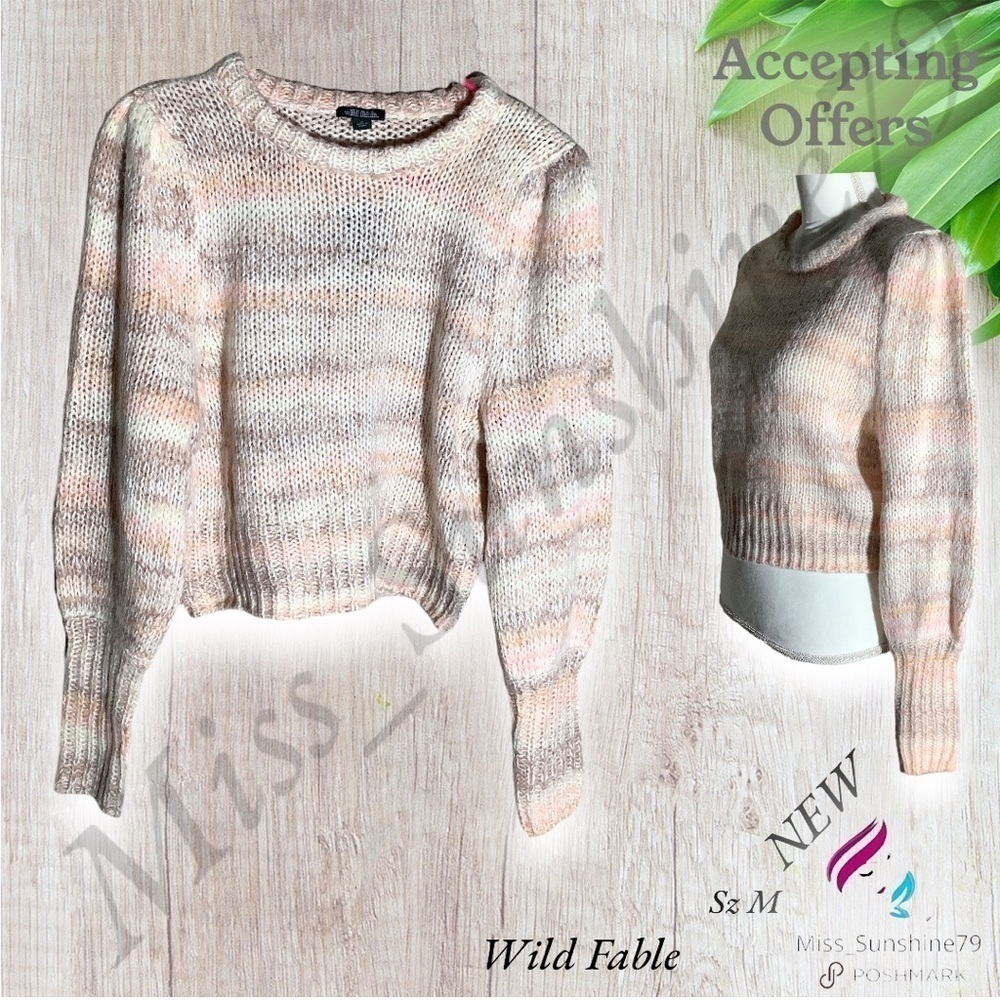 Wild fable NEW - crop balloon sleeve knit hole sweater - rose and tan colored